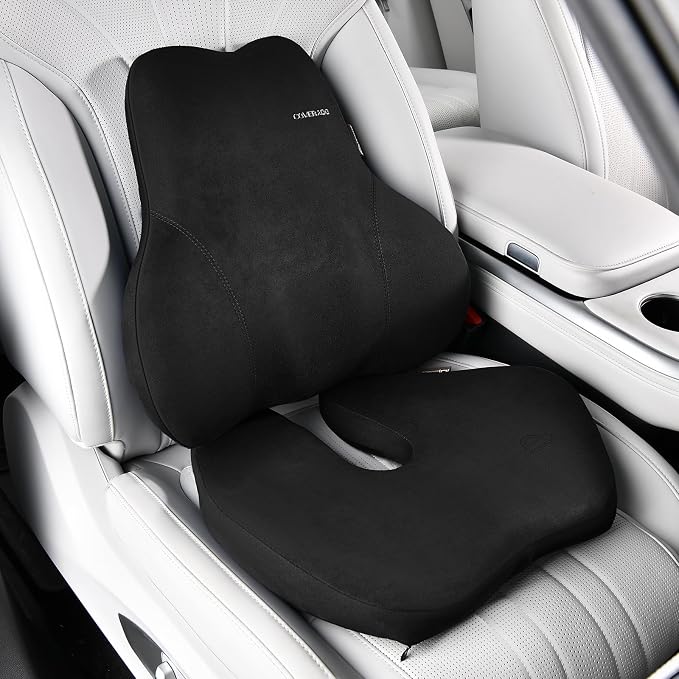 Coverado Memory Foam Car Seat Cushion and Lumbar Support Pillow for Car, Ergonomic Office Chair Cushion for Lower Back Pain Relief, Breathable & Non-Slip for Car, Home, and Office Use, Black