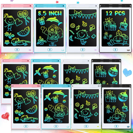 Tinlade 12 Pack LCD Writing Drawing Tablets 8.5 Inch Bulk Colorful Doodle Board Erasable Electronic Painting Drawing Pads Learning Toy Gifts for Kids Christmas School(Pink, Blue, White, Black)