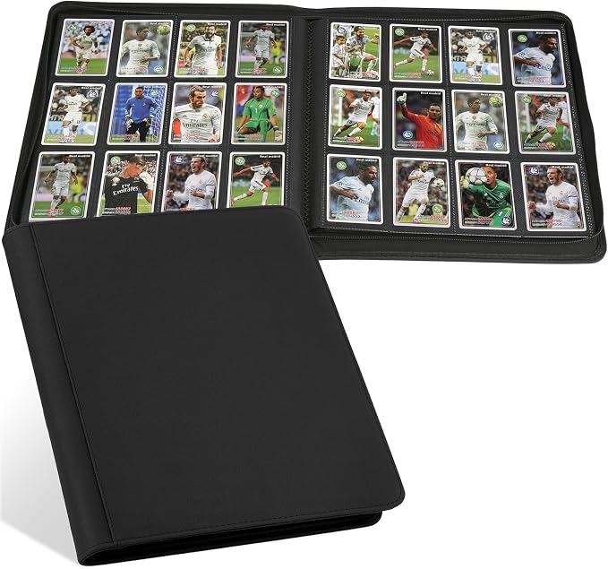 12 Pocket Ringless Side Loading Trading Card Binder, 720 Cards PU Fixed Page Zipper Card Album for TCG Sports Game Cards, Not Fit Top Loaders (Black)