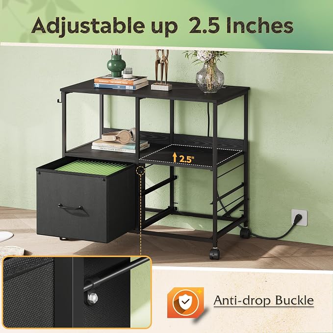 DEVAISE 3 Drawer Mobile File Cabinet with Storage Shelf | Rolling Printer Stand, Fabric Lateral Filing Cabinet fits A4 or Letter Size, Adjustable Shelf for Home Office,Black