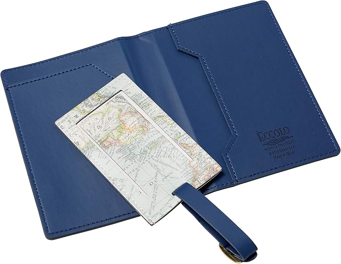 Eccolo Passport Cover Holder And Luggage Tag Set In Gift Box, “Seek Adventure”