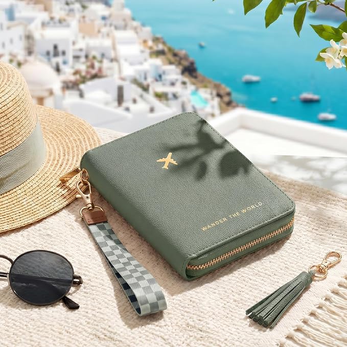 Beautiful Passport Holder And Travel Wallet with Wristlet Strap | All-in-One Organizer for Women Holds up to 4 Passports, w Card Slots and Keychain - RFID Blocking Keeps Documents Safe