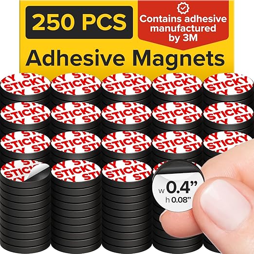 Sticky Flexible Adhesive Magnets for Crafts, 0.4"x0.08" (10x2mm), 250 pcs | Flexible Sticky Magnetic Dots for Office & School Supplies, Whiteboard, Crafts, Fridge, School Projects & Classroom Decor