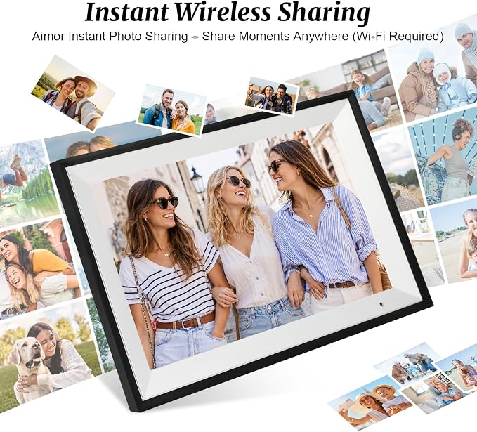 Digital Picture Frame, 10.1 Inch Digital Photo Frame with 32GB Storage, WiFi Photo Frame with 1280×800 HD IPS Touch Screen, Auto-Rotate Smart Electronic Frame, Share Photos and Videos via AiMOR App