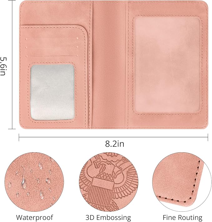 Passport Holder for Travel Essentials,RFID Blocking Passport Cover Wallet Card Case for Women and Men (Light Pink)