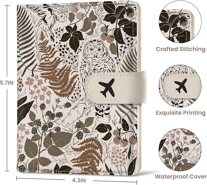Passport Holder for Travel Essentials, RFID Blocking Leather Cover Wallet with Magnetic Closure, Aesthetic & Cute Passport Book Case for Women and Men - Owl