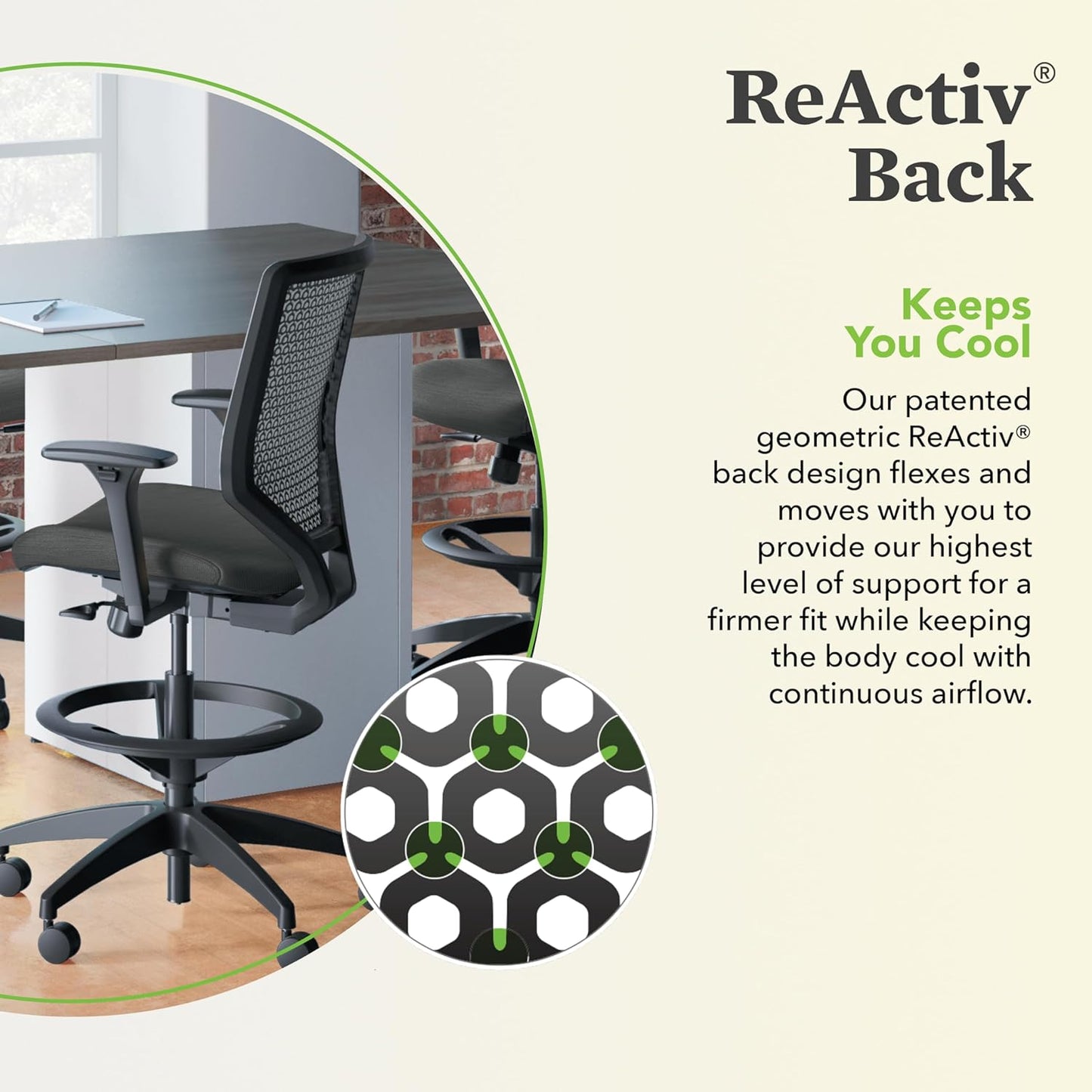 HON Solve Standing Desk Chair, ReActiv High Back Support, Office Chair with Foot Rest, Ergonomic Office Chairs, Adjustable Height