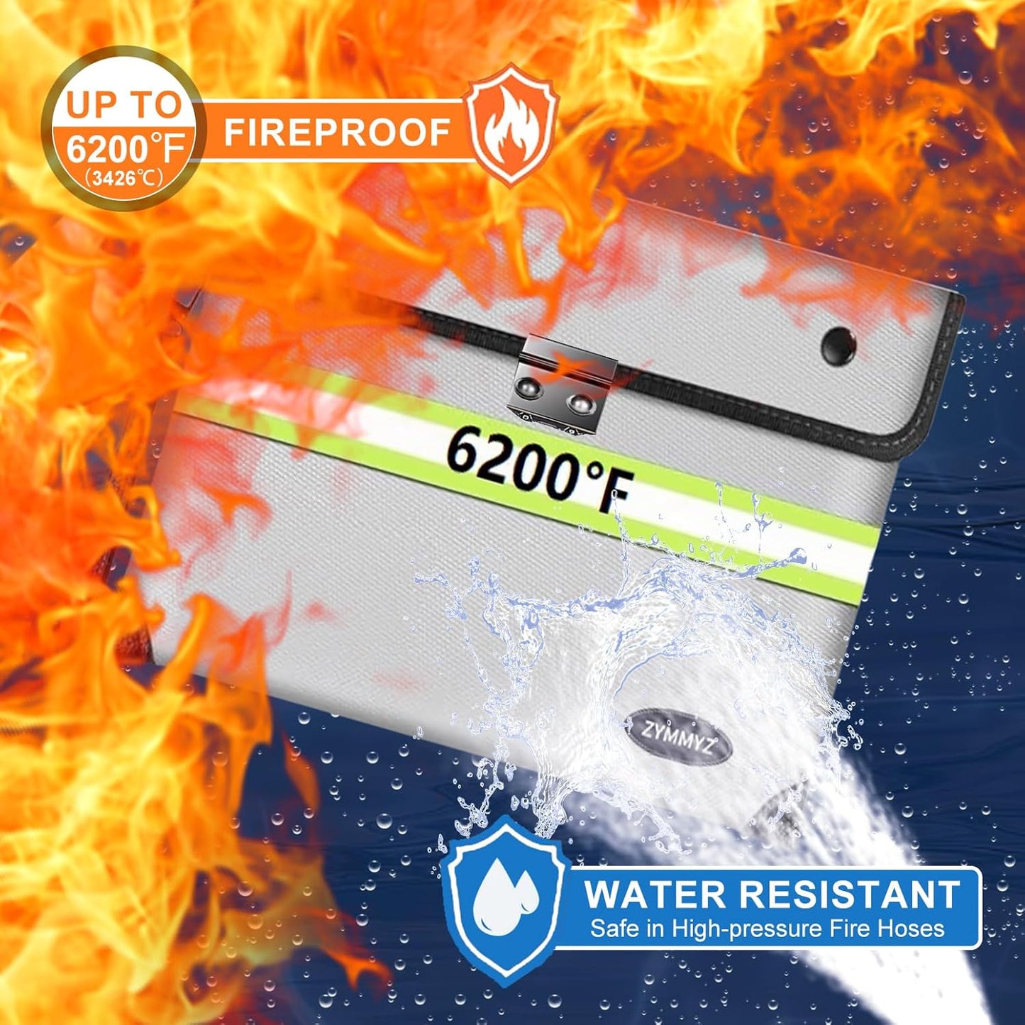 Upgraded 6200°F Fireproof Document Bag Waterproof with Zipper,9 Layers of Heat Insulated Materials,Fireproof Money Bag for Cash,Valuables and Important Documents