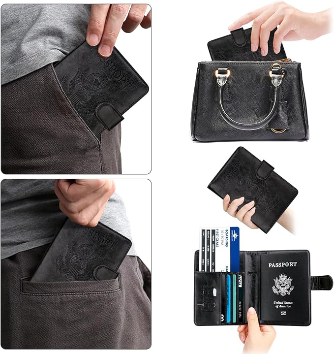 WALNEW Passport Holder for Travel, RFID Passport Wallet, Travel Essentials | PU Leather Passport Cover Case with Pen Holder, Travel Must Haves Accessories, Passport Book Holder for Women Men