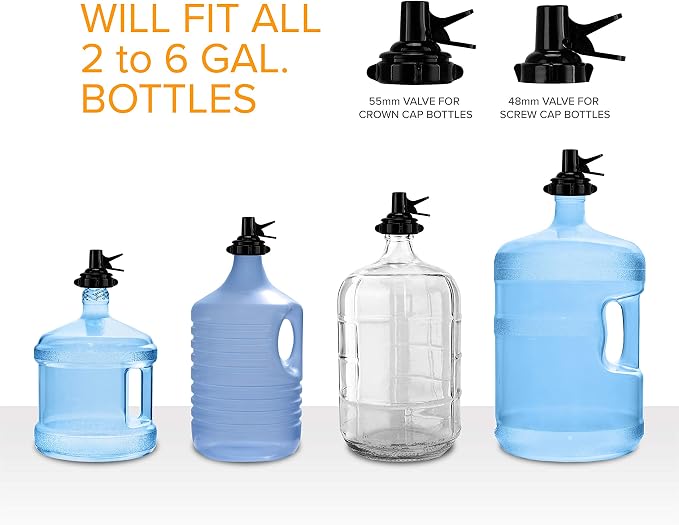 Brio Stainless Steel 3-5 Gallon Water Jug Stand and 2 Dispenser Valves, Rust-Resistant Non Slip Water Stand with BPA Free Fast Flow Water Spout Fits BOTH 48mm and 55mm Bottles 2 CAPS INCLUDED (Black)