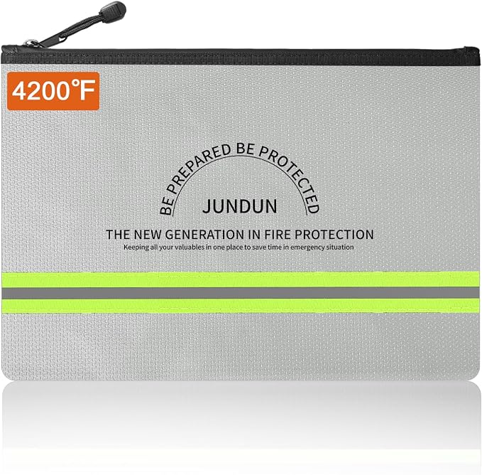 Fireproof Document Bag,14.2”x 10.0”Waterproof and Fireproof Money Bag with Aluminum Foil Lining,Fireproof Safe Storage Pouch with Zipper for Document and Cash,Silver