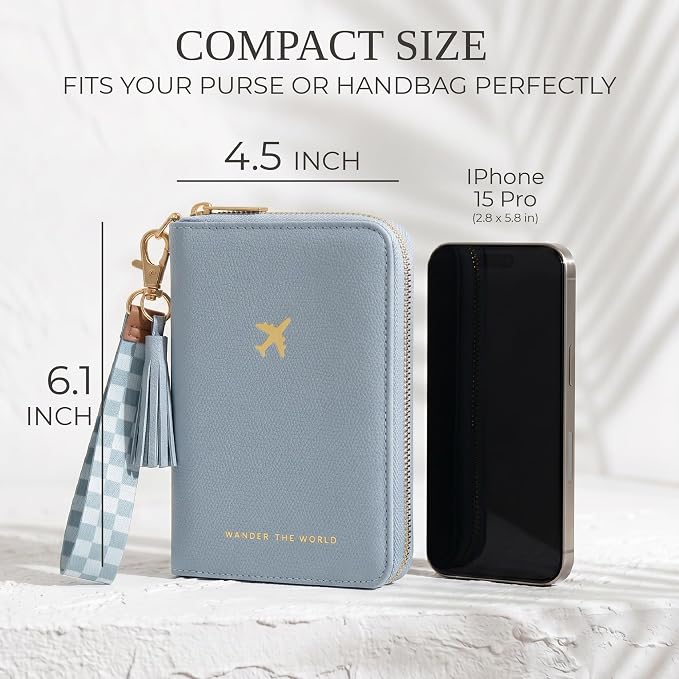 Beautiful Passport Holder And Travel Wallet with Wristlet Strap | All-in-One Organizer for Women Holds up to 4 Passports, w Card Slots and Keychain - RFID Blocking Keeps Documents Safe