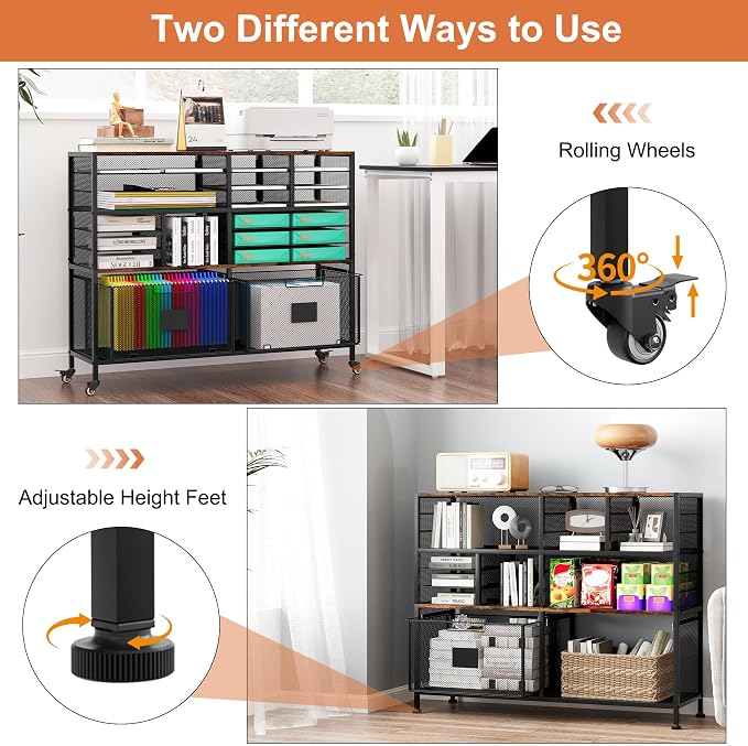EasyPAG Rolling Cart with 2 Storage Drawer, Under Desk Filling Cabinet with Mail Sorter, Pull Out Hanging File Rack for Letter Size Folders, Mobile Utility Craft Cart for Home Office, Black