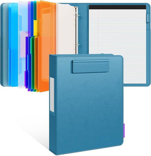 JoyCat 3 Ring Binder Clipboard with Storage, 5 Folders, Dark Blue | 3 ring clipboard portfolio combines five expandable folders, a refillable letter size notepad and storage