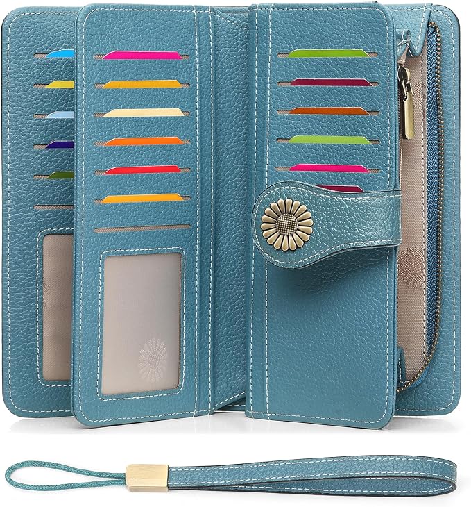 SENDEFN Wallets for Women Leather Credit Card Holder with RFID Blocking Large Capacity Wristlet | with RFID Blocking