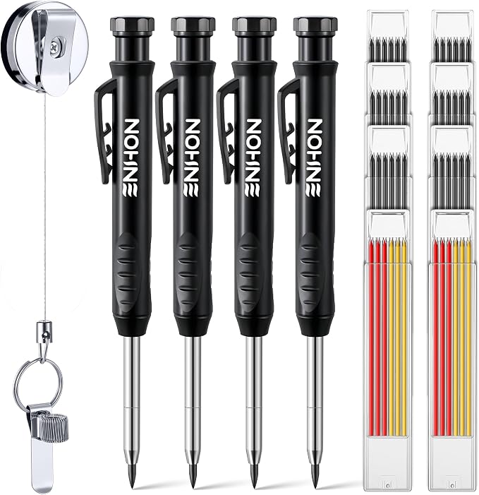 Enhon 57 Pcs Carpenter Pencils Set, Construction Pencils with Sharpener and Refills, Deep Hole Mechanical Carpenter Pencil Set with Retractable Pull Pen Pencil Holder for Architect Woodworking
