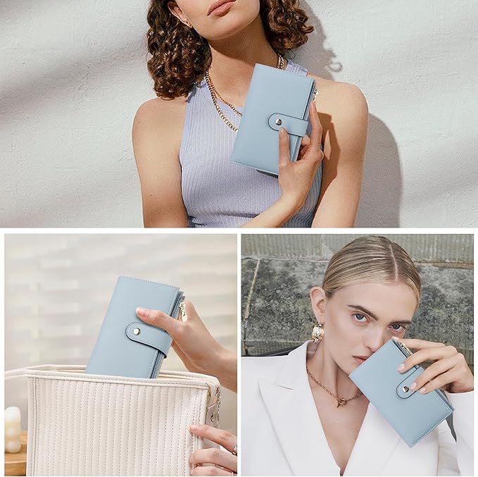 Womens Wallet RFID Blocking Vegan Leather Trifold Clutch Credit Card Holder Ladies Travel Wallet Purse with Passport/Pen Holder
