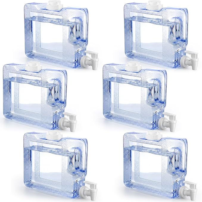 Funnymoom 6 Pcs Drink Water Dispenser for Fridge 0.8 Gallon Beverage Dispenser with Spigot Plastic Reusable Refrigerator Water Dispensers Waters Jug Container for Party Outdoors Camping Hiking Home