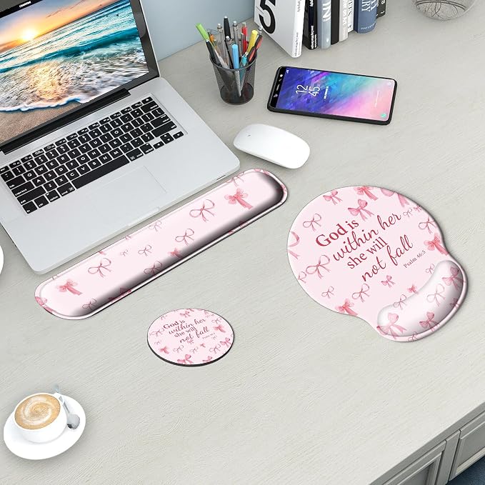 Mouse Pad and Keyboard Wrist Rest Support,Ergonomic Mouse Pad Set | Mousepad With Coaster and Non-Slip PU Base,Pain Relief for Desk Desktop Gaming, Computer,Office -Beach