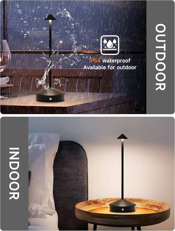 LED Rechargeable Cordless Table Lamps Black | 2 Pcs Portable Modern USB Battery Operated Lights,Waterproof Touch Dimmable Desk Lamp,for Patio,Restaurant,Bar,Dining Home