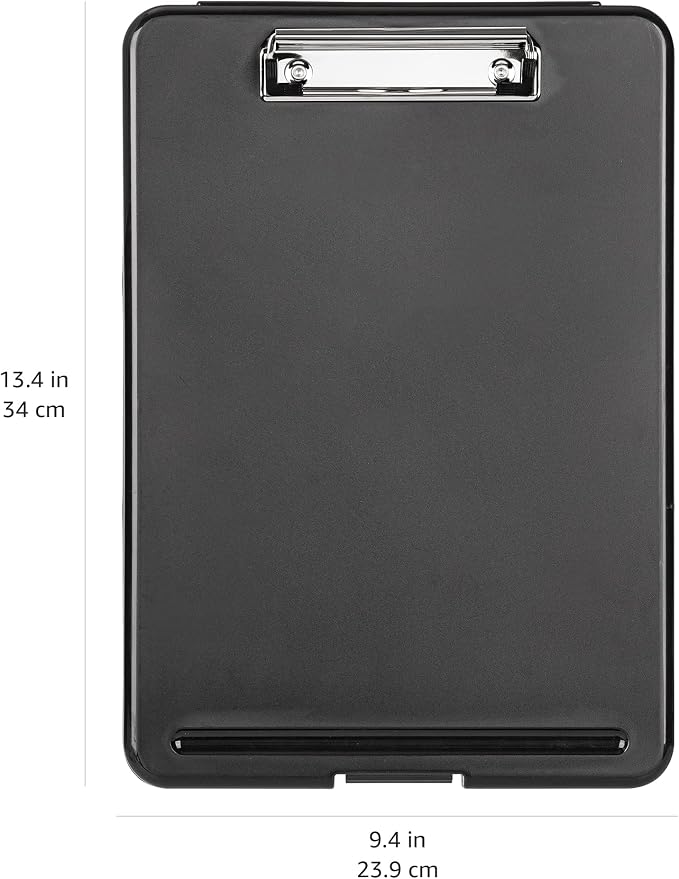 Amazon Basics Sturdy Plastic Storage Clipboard for School & Office Supplies, Lightweight, Black, 4-Pack