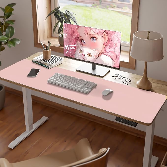 Leather Desk Pad Mat, Large Pink Desk Mat, 47.2" x 16.9" | Non-slip and Waterproof Computer Mat, Desk Protector for Office/Home, Desk Accessories for Women