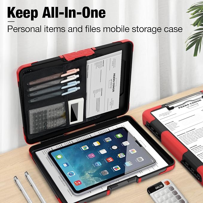 Sooez Toughest Clipboard with Storage, Internal Pen Pouch Included, Letter/ A4 Size, Shockproof Heavy Duty Plastic Clip Boards 8.5x11”, High Capacity Clipboards Box Case for Contractor Trucker Driver