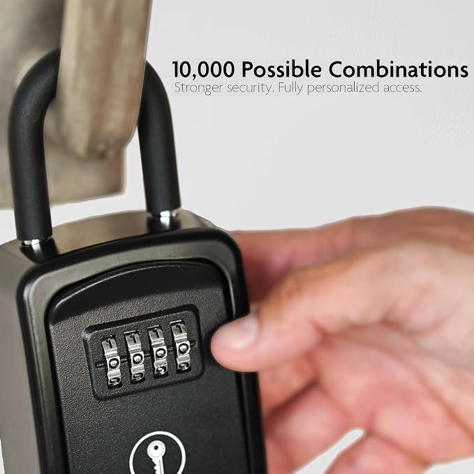 Iron Lock® Small Portable Key Lock Box with Code, U-Shackle (Small, Black) | U-shackle opens fully out to loop over a handle, gate, latch or rail; rolling combination dials, no app, no battery