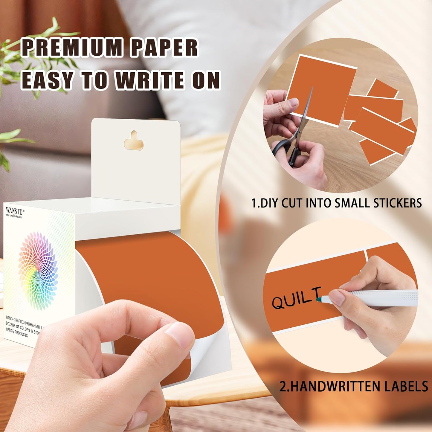 3 x 5 Inch 250Pcs Rectangle Color Coding Stickers,Strong Adhesion Easy to Write Label for Moving,Box Organization,Inventory,Business,Tan