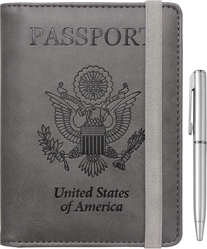 WALNEW Passport Holder for Travel, RFID Passport Wallet, Travel Essentials | PU Leather Passport Cover Case with Pen Holder, Travel Must Haves Accessories, Passport Book Holder for Women Men