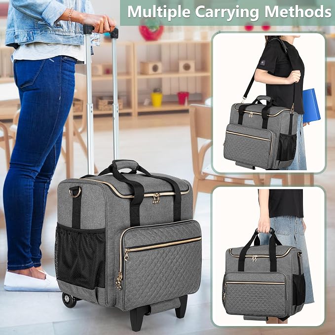 LUXJA Rolling Teacher Bag with Wheels and 15.6" Laptop Compartment, Gray | Rolling Briefcase for Women, Teacher Tote Bag for Office Work with Detachable Dolly and Shoulder Strap, Ample Storage Pockets