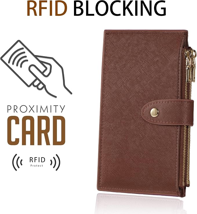 Travelambo RFID Wallet Women Large Size Bifold Multi Card Wallet Case with Zipper Pocke Credit Card Holder for Women
