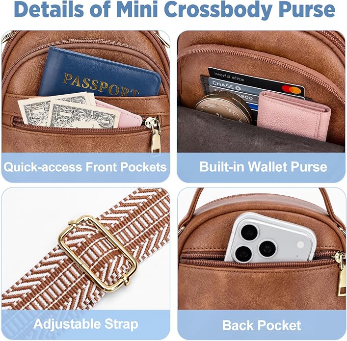 Anti Theft Crossbody Bag for Women RFID Small Purse Travel | Secure Crossbody Phone Purse with Handle, 5 RFID Slots, 7-Pocket Fits 7.9" Tablet, Adjustable Strap, Hands-Free Everyday