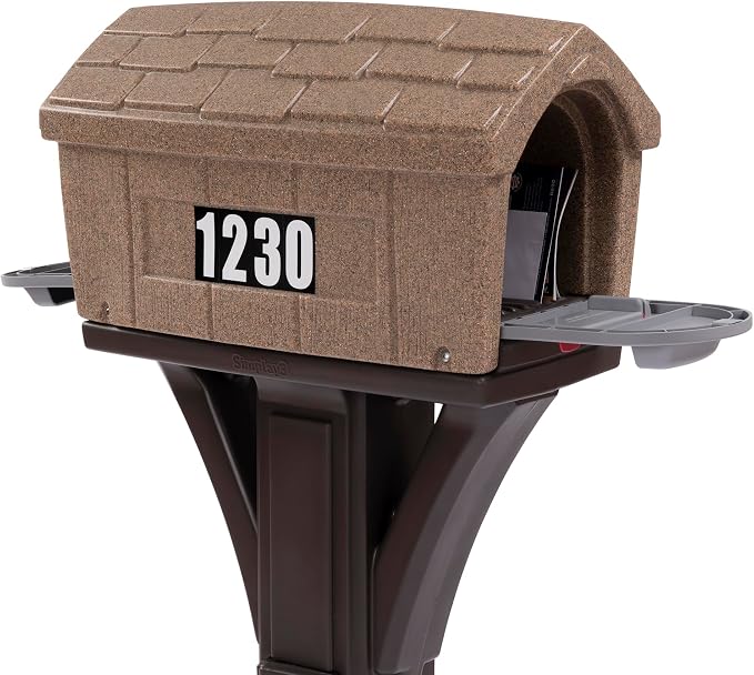 Simplay3 Classic Home Plastic Residential Mailbox & Post Mount Combo Kit with 2 Access Doors - Washed Stone/Espresso Brown, Made in USA