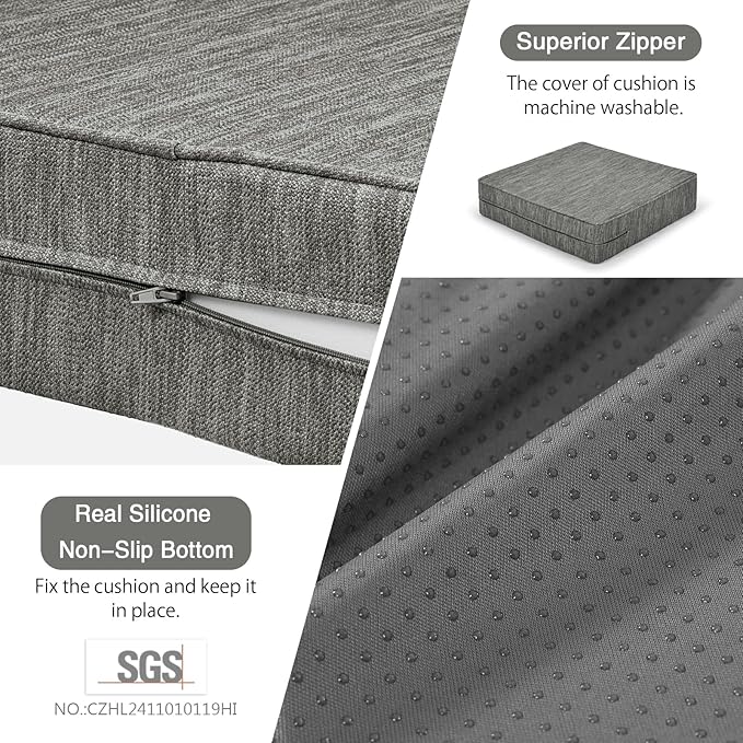 baibu Dual-Layer Gel Memory Foam Recliner Cushions for Elderly, 18x18x4 Inch Thick Non-Slip Recliner Seat Cushion Suitable for Couches, Armchair, Wheelchair, Gray