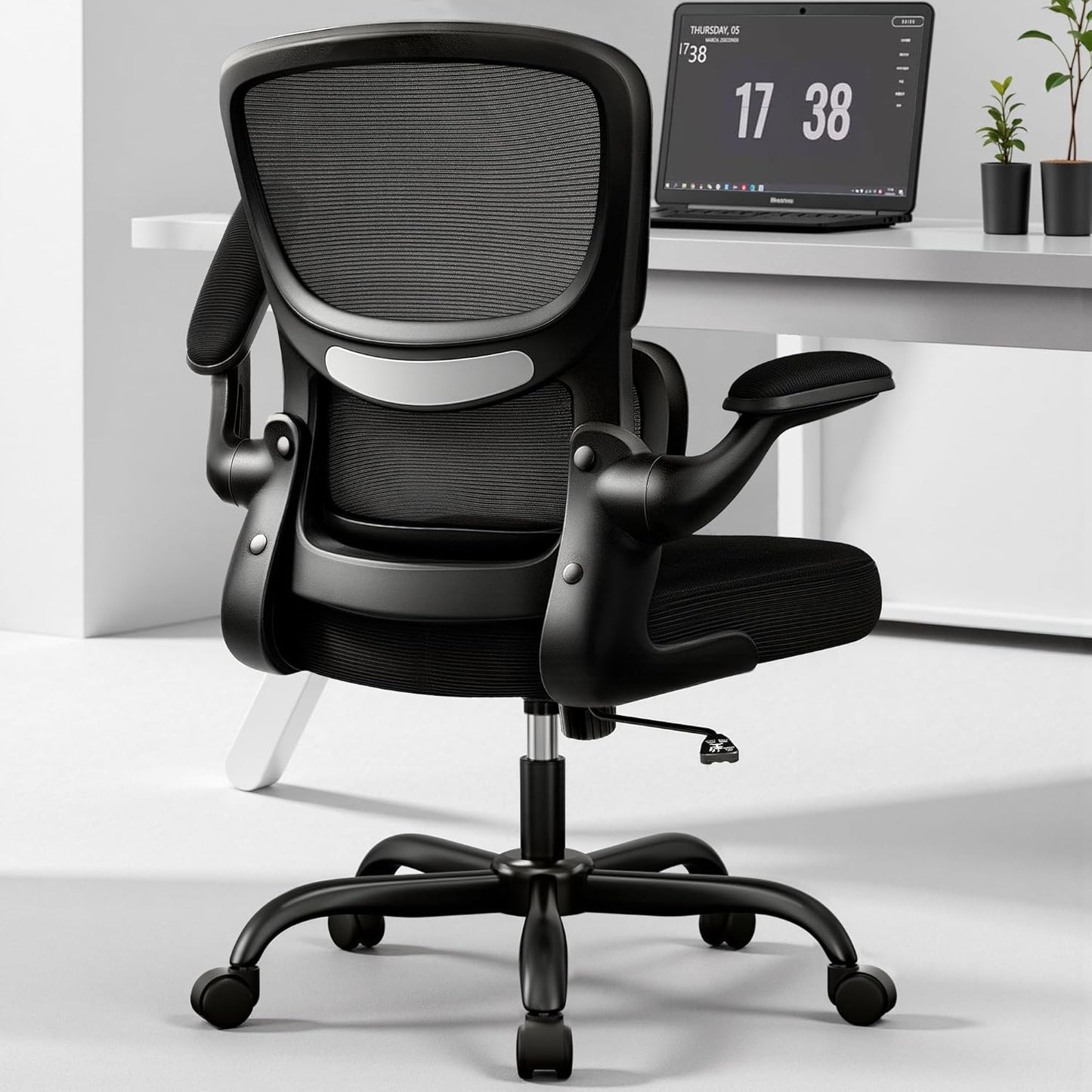 Home Office Desk Chair, Ergonomic Office Chair with Lumbar Support and Adjustable Armrests, Office Chair, Breathable Mesh Mid Back Computer Chair, Modern Comfy Desk Chair