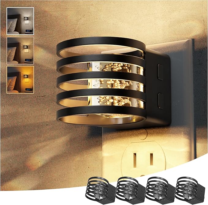 L LOHAS LED Night Lights Plug into Wall, 4 Pack 3CCT Night Light with Dusk to Dawn Sensor, Amber/3000K/5000K Color Changing Night-Lights, Adjustable Brightness, for Hallway Bedroom Home Decor