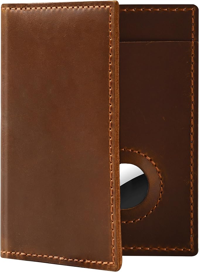 Passport Holder for Travel, Genuine Leather Passport Wallet Cover Case with Airtag Slot, RFID Blocking, for Women Men, Travel Essentials Gift, Brown