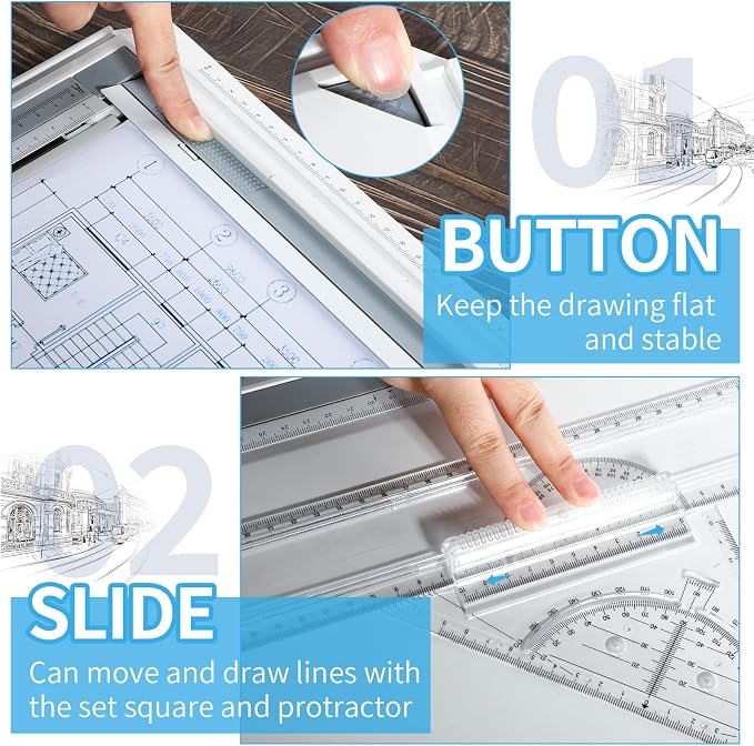 Zonon A4 Portable Drawing Board, Multi-Function Metric Drafting Table Drafting Board with Clear Rule Parallel Motion and Angle Adjustable Measuring System