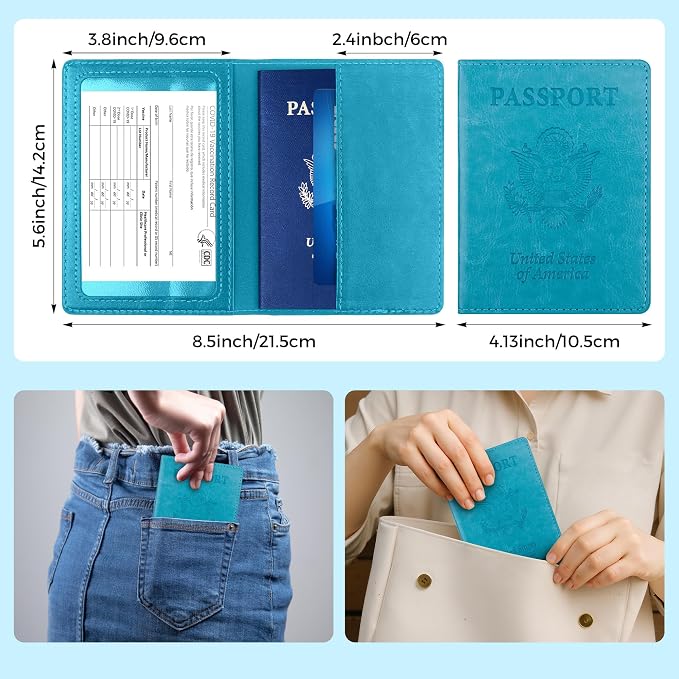 Passport Holder for Travel Men Women - Passport Cover, Passport Wallet Case Travel Essentials Travel Must Haves Accessories Blocking Leather Card Slot Protector for Stocking Stuffers Gifts,Blue&Purple