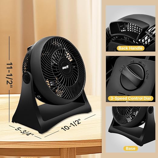 Shop-Air 8" Wall-Mounted Desk Fan, TurboForce Air Circulator Fan, High-Velocity Cooling Table Fan, 3 Speeds, Quiet Operation, 120° Adjustable Tilt, Home & Office