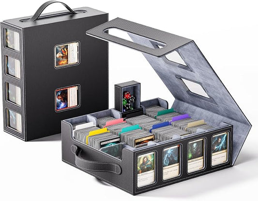 Trading Card Storage Box – 3500+ Magnetic MTG Deck Box with Handle,Commander & Toploader Display, Dice Box,4 Dividers & 30 Color Labels – Fits for TCG,MTG,Yu-Gi-Oh and Sport cards