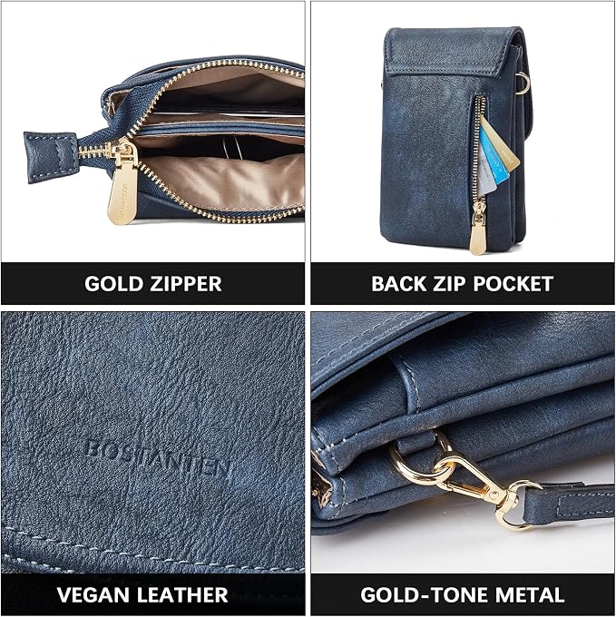 BOSTANTEN Small Crossbody Bag for Women Designer Cell Phone Purse | Vegan Leather, Multiple Pockets, Card Slots, Compact Size for Phone, Cards and Keys, Daily Travel Shopping Use