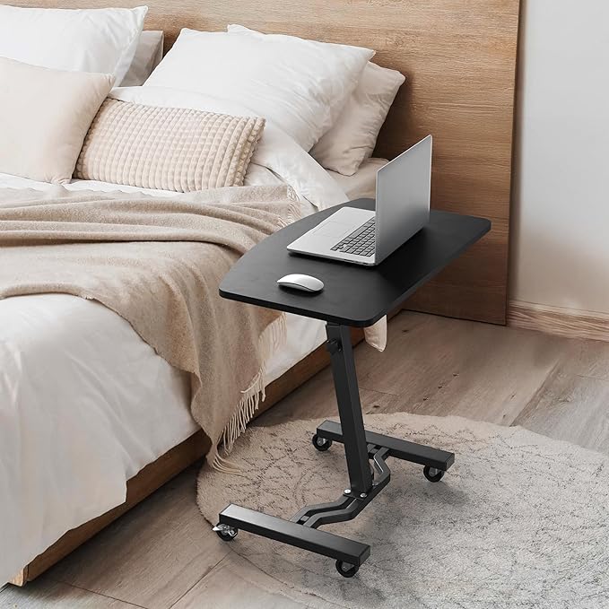 SHW Mobile Height Adjustable Laptop Rolling Cart w/Lockable Wheels, Black | Height Adjustable from 28" to 33"