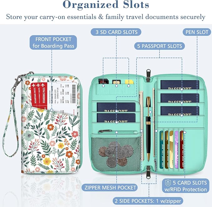 FINTIE Family Passport Holder Wallet Travel Document Organizer Clutch Bag | RFID Blocking Credit Cards Case Cover for Women Men