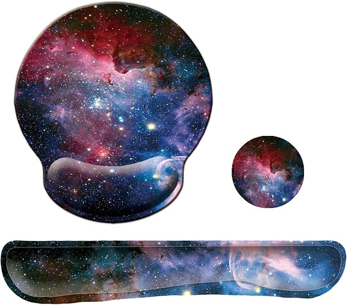 Keyboard Wrist Rest Pad Mouse Pad with Wrist Support Set of 3, Mousepad with Non-Slip Rubber Base, Ergonomic Memory Foam Mouse Wrist Cushion Support for Home Office Laptop Computer, Starry Sky