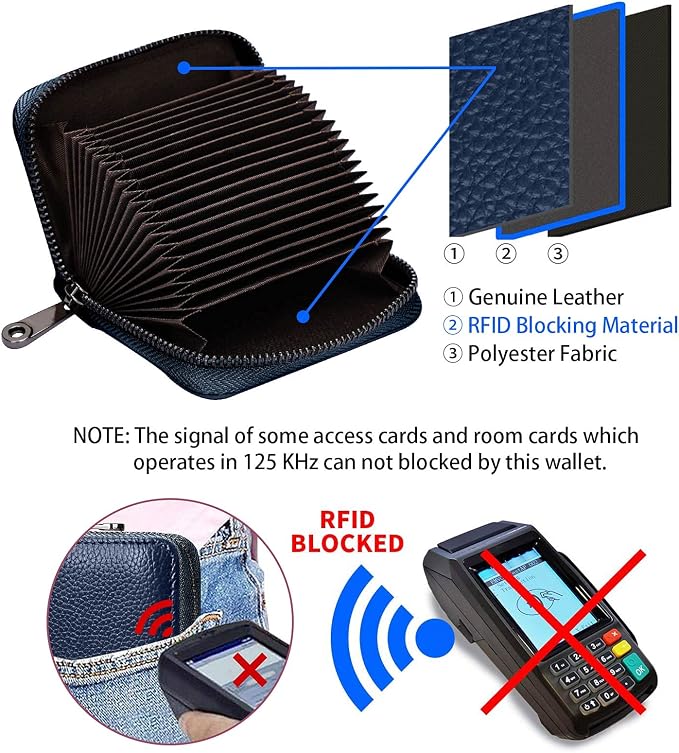 Linno RFID 20 Slots Credit Card Holder Genuine Leather Small Wallet for Women or Men with Zipper