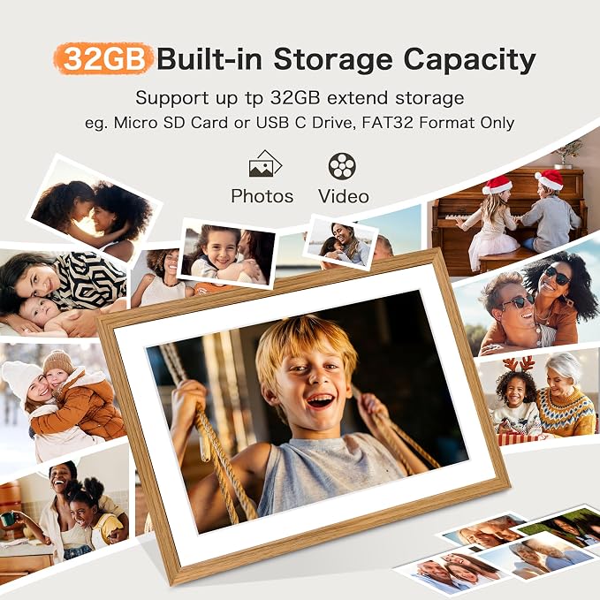 Digital Picture Frame Frameo, 10.1 Inch Digital Photo Frame WiFi, Electric Slideshow Frame 1280 * 800IPS Touch Screen, Auto-Rotate, Share Videos Pictures, 32GB Memory, Gifts for Mom