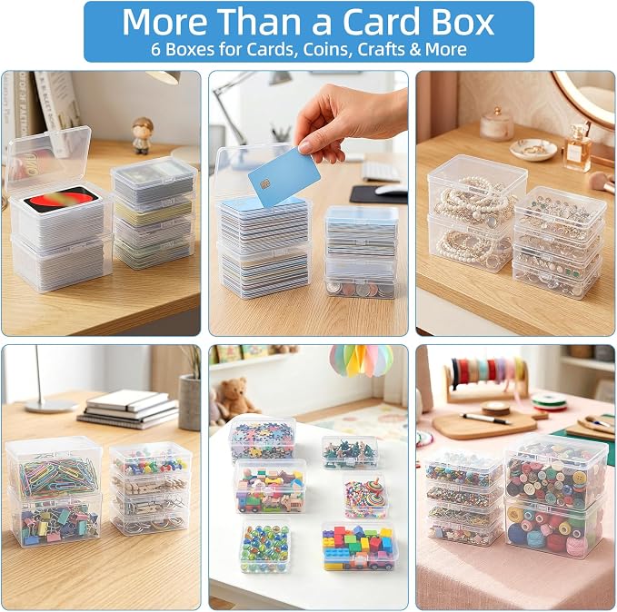 neotidy Playing Card Storage Box Set of 6, Clear Plastic Playing Card Cases Organizer with Snap Lid, Mixed Sizes Card Game Storage for UN* Cards, Standard Decks, Trading Cards, Card Game Holder Case