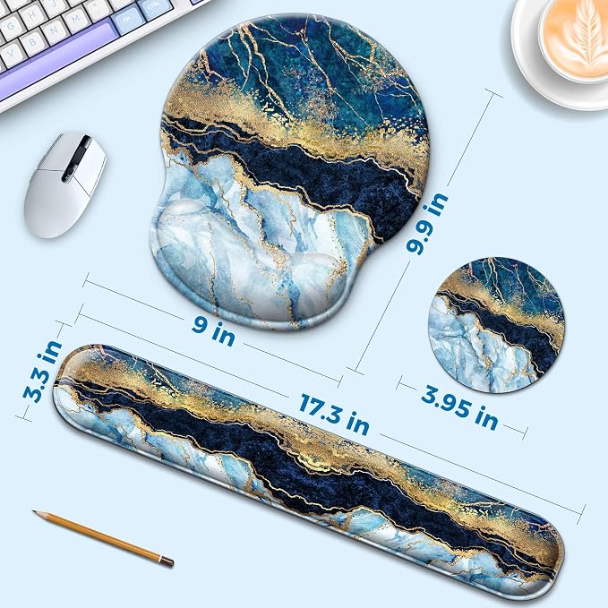 Mouse Pad and Keyboard Wrist Rest Support,Ergonomic Mouse Pad Set | Mousepad With Coaster and Non-Slip PU Base,Pain Relief for Desk Desktop Gaming, Computer,Office -Beach